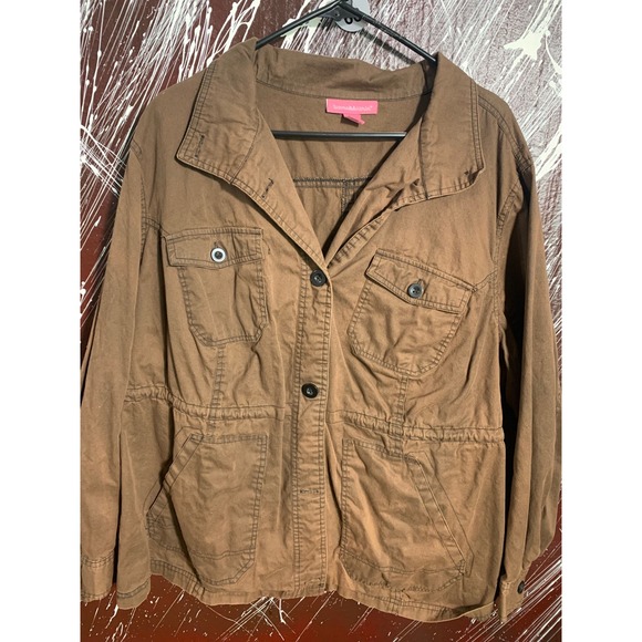 Woman Within Jackets & Blazers - Woman Within Brown Utility Field Jacket Womens Plus 1X 22/24 Button Front Coat